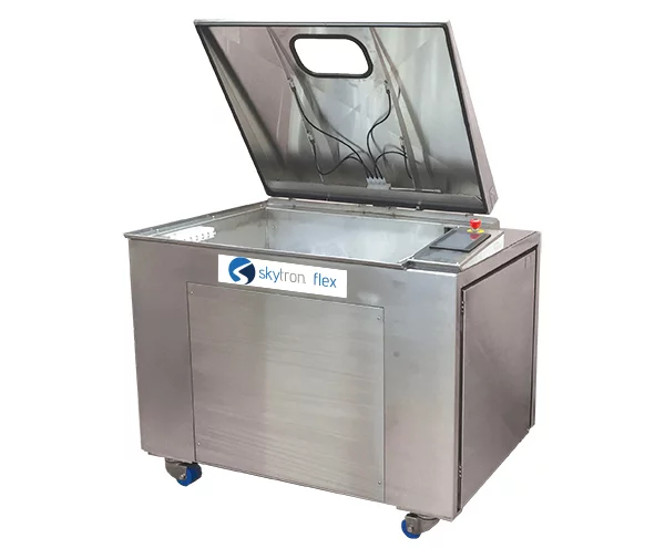 Skytron Flex Ultrasonic Washer Disinfector opened up, white background