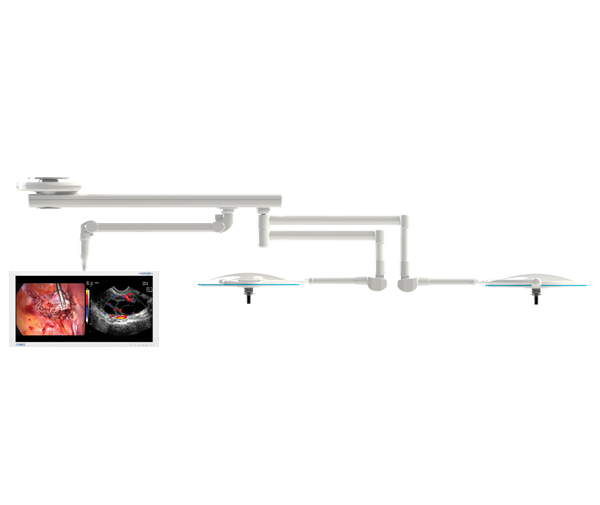 Skytron freedom equipment booms demonstrating articulating hub with multiple boom arms