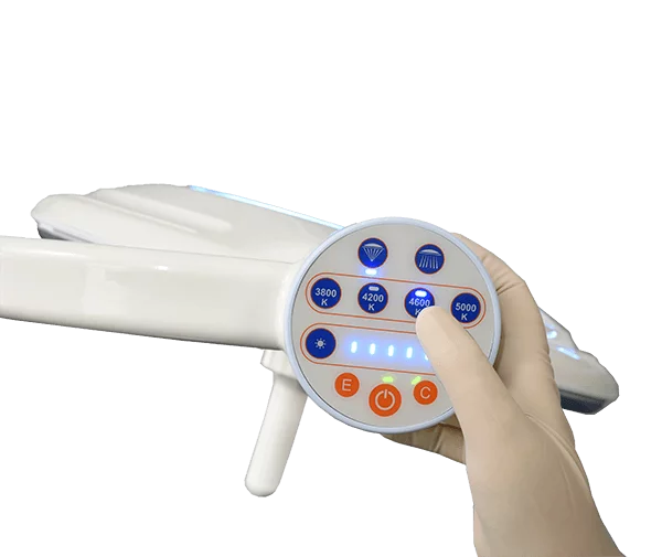 Skytron DoVera surgical light with close up of yoke and buttons