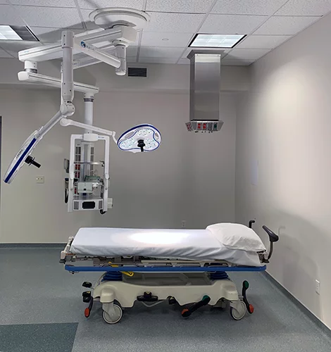 procedure light above hospital bed in medical setting