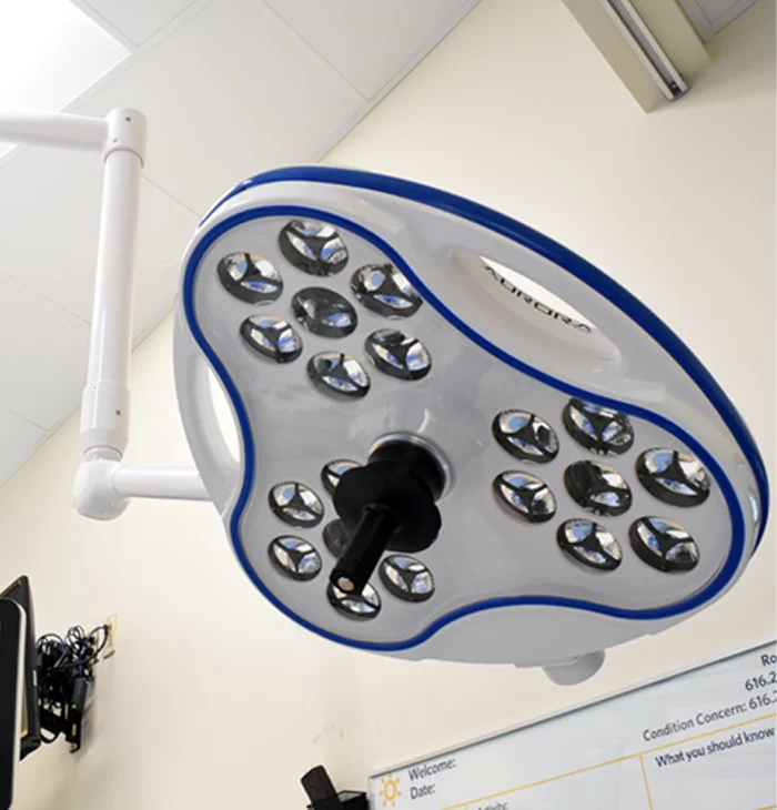 Skytron Aurora Astro surgical light close-up in medical setting
